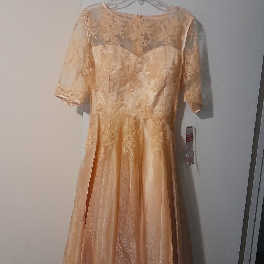 Gold Satin & Lace Cocktail Dress